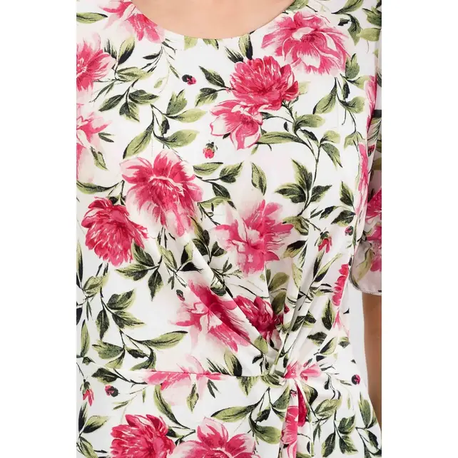 Floral Mix Media Side Twist Top - Ivory Pink