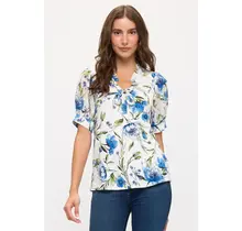 Mix Media Floral Blouse - Ivory Blue
