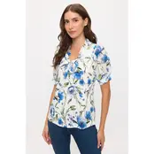 Mix Media Floral Blouse - Ivory Blue