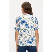 Mix Media Floral Blouse - Ivory Blue