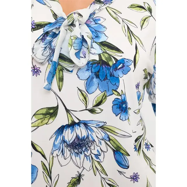 Mix Media Floral Blouse - Ivory Blue