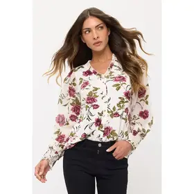 Mix Floral Ruffle Button Down Shirt - Ivory Purple Olive