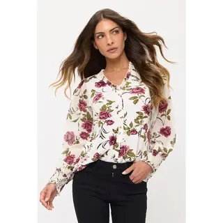 Mix Floral Ruffle Button Down Shirt - Ivory Purple Olive