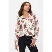Mix Floral Ruffle Button Down Shirt - Ivory Purple Olive