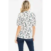 Moss Crepe Half Placket Puff Tee - Ivory Teal