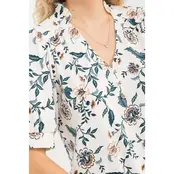 Moss Crepe Half Placket Puff Tee - Ivory Teal