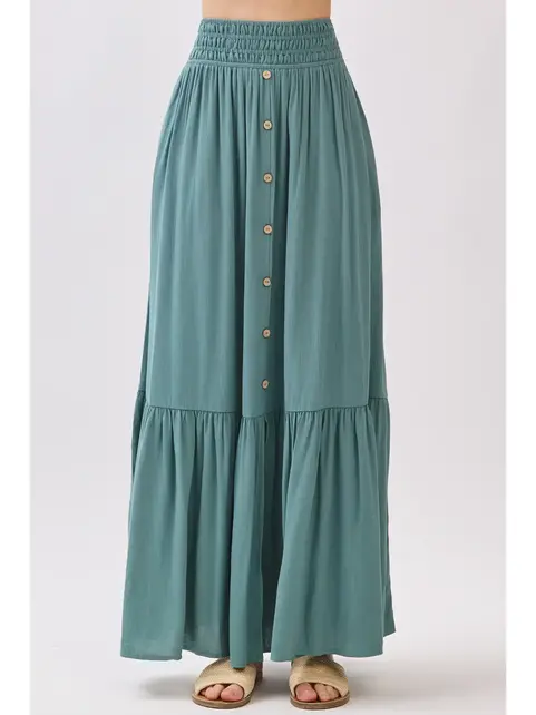 Ruffled Tiered Maxi Skirt - Sage Green