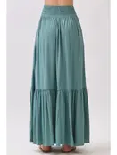 Ruffled Tiered Maxi Skirt - Sage Green