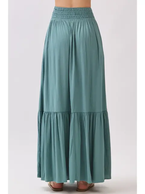 Ruffled Tiered Maxi Skirt - Sage Green
