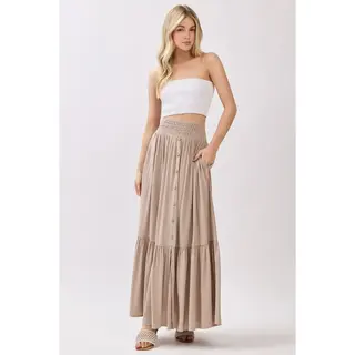 Ruffled Tiered Maxi Skirt - Sand
