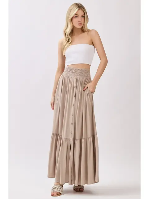 Ruffled Tiered Maxi Skirt - Sand