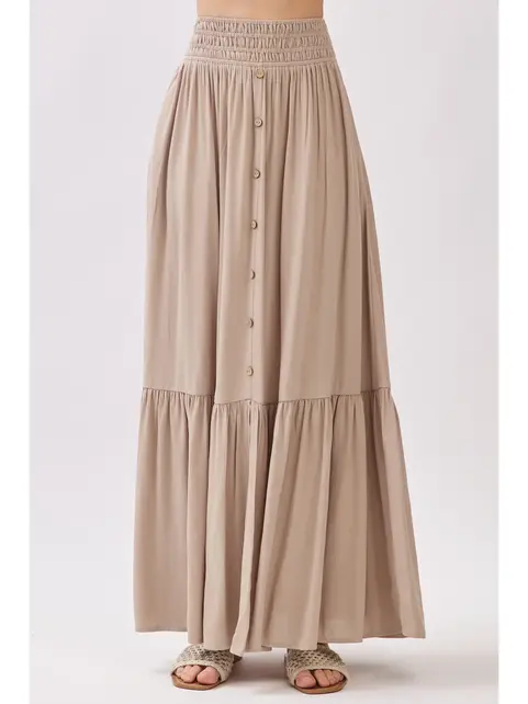 Ruffled Tiered Maxi Skirt - Sand