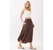 Smocked Waist Flowy Skirt - Chocolate