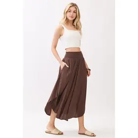Smocked Waist Flowy Skirt - Chocolate