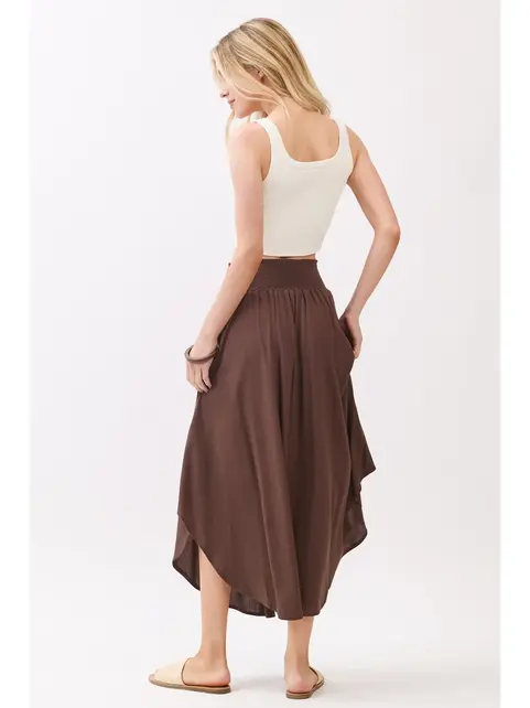 Smocked Waist Flowy Skirt - Chocolate