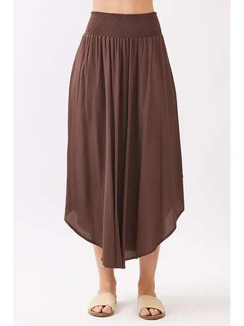 Smocked Waist Flowy Skirt - Chocolate