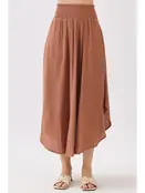 Smocked Waist Flowy Skirt - Nutshell Brown
