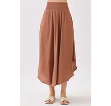 Smocked Waist Flowy Skirt - Nutshell Brown