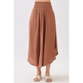 Smocked Waist Flowy Skirt - Nutshell Brown