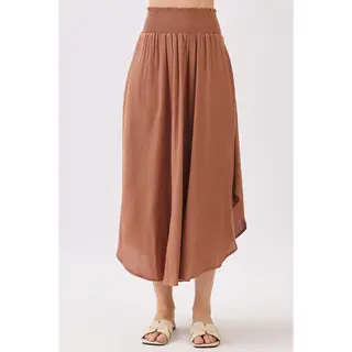Smocked Waist Flowy Skirt - Nutshell Brown