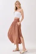 Smocked Waist Flowy Skirt - Nutshell Brown
