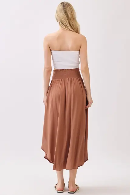 Smocked Waist Flowy Skirt - Nutshell Brown