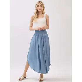 Smocked Waist Flowy Skirt - LT Blue Shadow