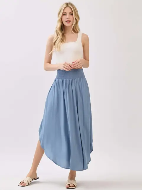 Smocked Waist Flowy Skirt - LT Blue Shadow