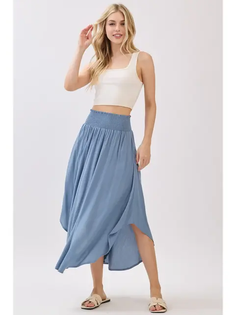 Smocked Waist Flowy Skirt - LT Blue Shadow