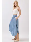 Smocked Waist Flowy Skirt - LT Blue Shadow