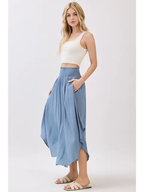 Smocked Waist Flowy Skirt - LT Blue Shadow