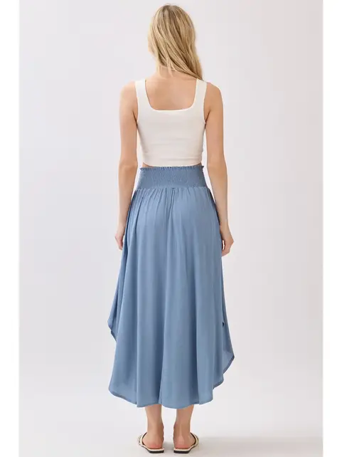 Smocked Waist Flowy Skirt - LT Blue Shadow