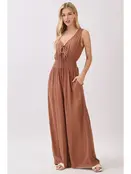 Solid Sleeveless Wide Leg Jumpsuit - Nutshell Brown