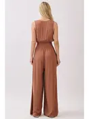 Solid Sleeveless Wide Leg Jumpsuit - Nutshell Brown