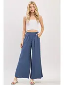 Waist Smocked Wide Leg Pants - DK Indigo