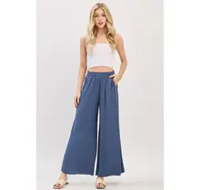 Waist Smocked Wide Leg Pants - DK Indigo