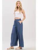 Waist Smocked Wide Leg Pants - DK Indigo