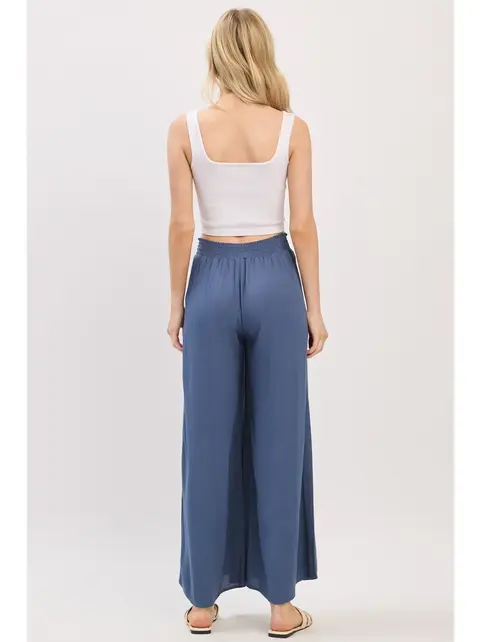Waist Smocked Wide Leg Pants - DK Indigo