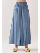 Waist Smocked Wide Leg Pants -  LT Blue Shadow