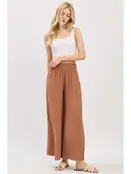 Waist Smocked Wide Leg Pants - Nutshell Brown