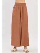 Waist Smocked Wide Leg Pants - Nutshell Brown