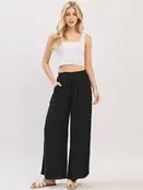 Waist Smocked Wide Leg Pants - Black