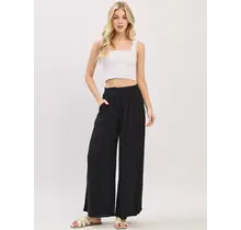 Waist Smocked Wide Leg Pants - Black