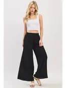Waist Smocked Wide Leg Pants - Black