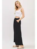 Waist Smocked Wide Leg Pants - Black