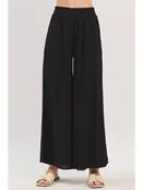 Waist Smocked Wide Leg Pants - Black