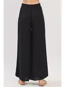 Waist Smocked Wide Leg Pants - Black