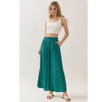 Waist Smocked Wide Leg Pants - Balsam Green