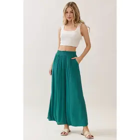 Waist Smocked Wide Leg Pants - Balsam Green