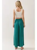 Waist Smocked Wide Leg Pants - Balsam Green